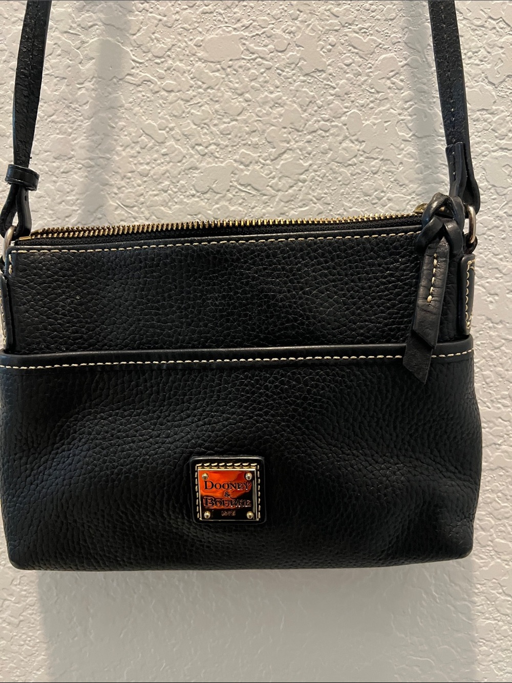 Dooney & Bourke Black Pebbled Leather Crossbody with Contrast Stitching